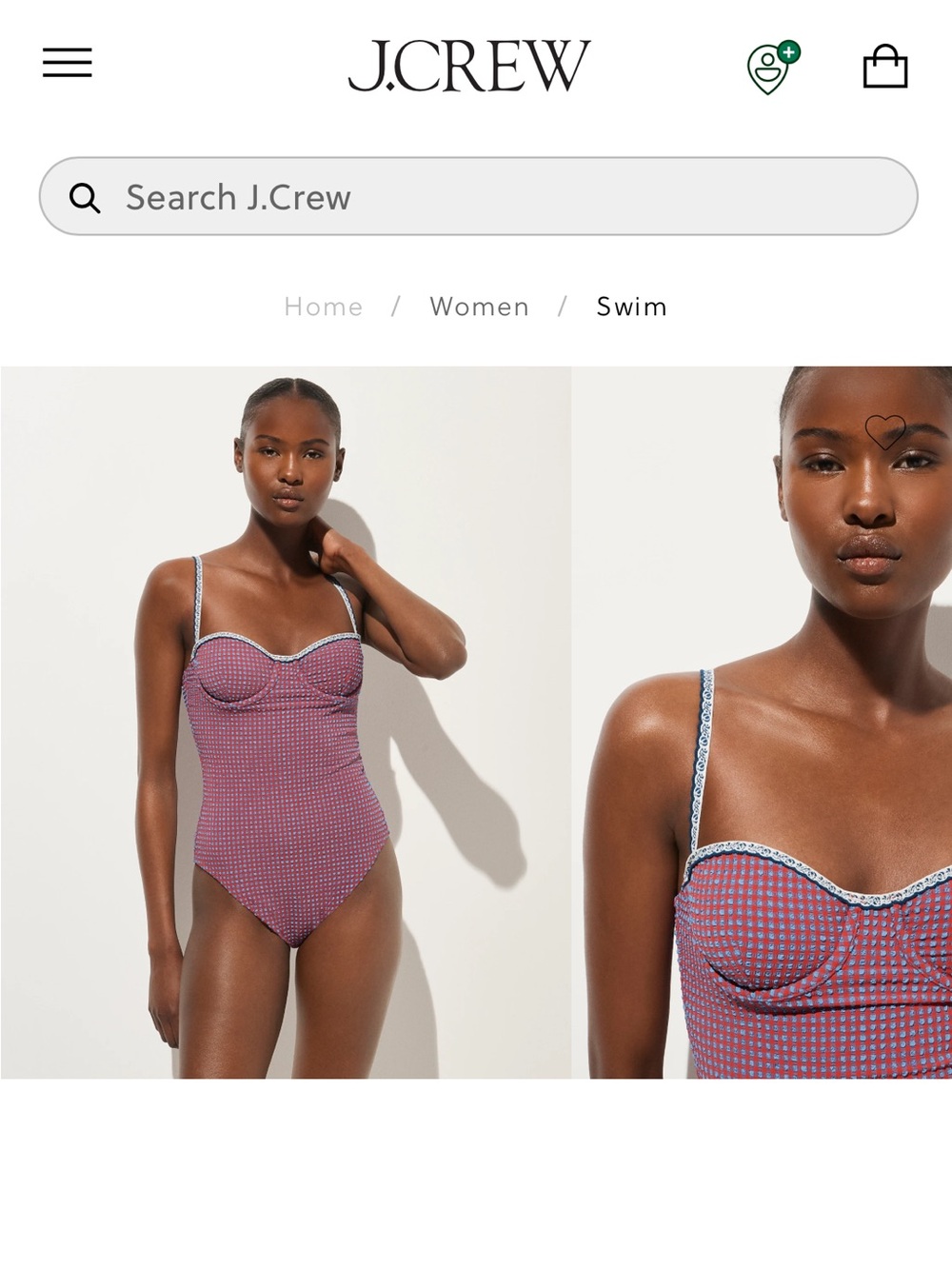 J. Crew Balconette underwire one-piece in scalloped gingham